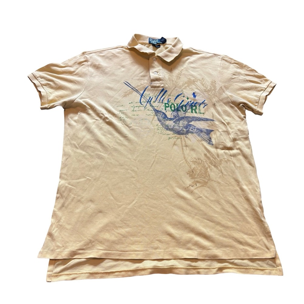 Polo Ralph Lauren Mens XXL Yellow Hummingbird Graphic‎ Custom Fit Polo Shirt